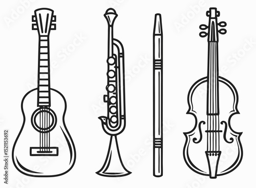 Vintage Hand-Drawn Sketch of Musical Instruments in Black and White