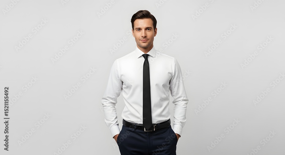 A confident businessman, dressed in professional attire, exudes a sense of success with a poised stance. The portrait conveys a strong sense of leadership and achievement. A confident businessman, dressed in professional attire, exudes a sense of success with a poised stance. The portrait conveys a strong sense of leadership and achievement.