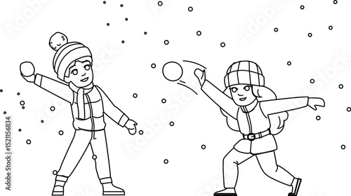 snow snowball fight kid vector