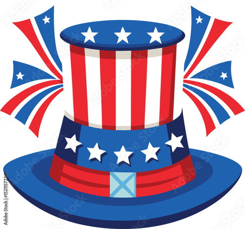 Patriotic Top Hat With Red White Blue Ribbons.