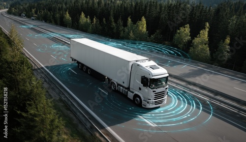 Autonomous truck driving on highway with lidar tech