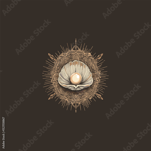 Clamshell with pearl design vector template illustration