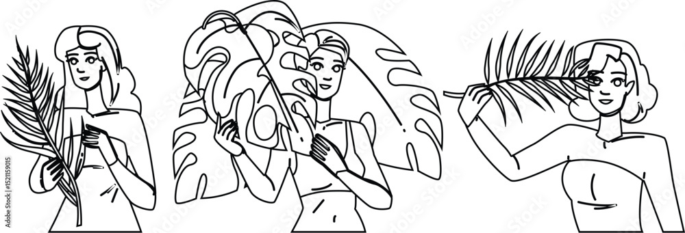 Obraz premium exotic tropical leaves woman vector