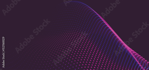 Abstract background with dynamic colorful wave. Futuristic dotted wave of bright particles. Dark background. Colorful background for presentation design. Wide format vector illustration. Interweaving 