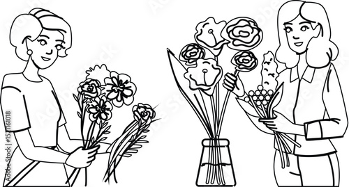 job woman arranging bouquet vector