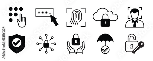 Personal Access - thin line vector icon set. Pixel perfect. Editable stroke. The set contains icons: Security System, Digital Authentication, Data Protection, Padlock, Facial Recognition, Fingerprint.