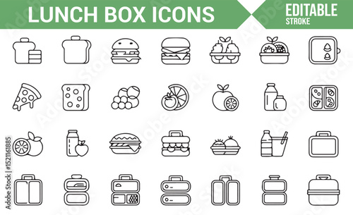 Simple Icons Representing Lunch Boxes, Food Containers, and Snacks