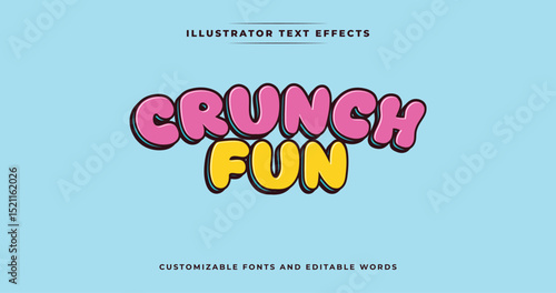 Crunch Fun: text effect with sage color tones. A refreshing, bubbly design perfect for modern and fun themes. Vector illustrator effects