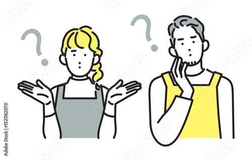 シンプル　イラスト　悩む若い夫婦 人物