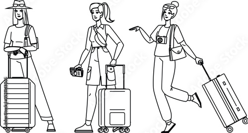 wanderlust woman travel suitcase vector