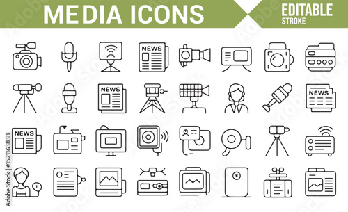 News and Communication Icons Set for Digital Media and Broadcast Services