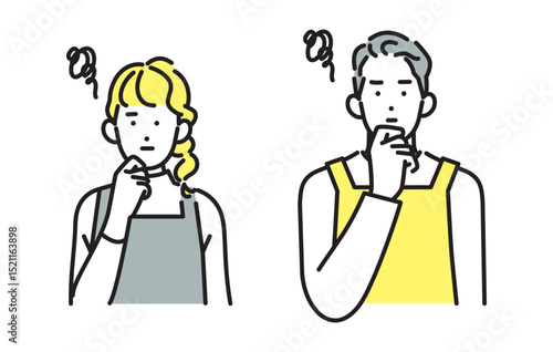 シンプル　イラスト　悩む若い夫婦 人物