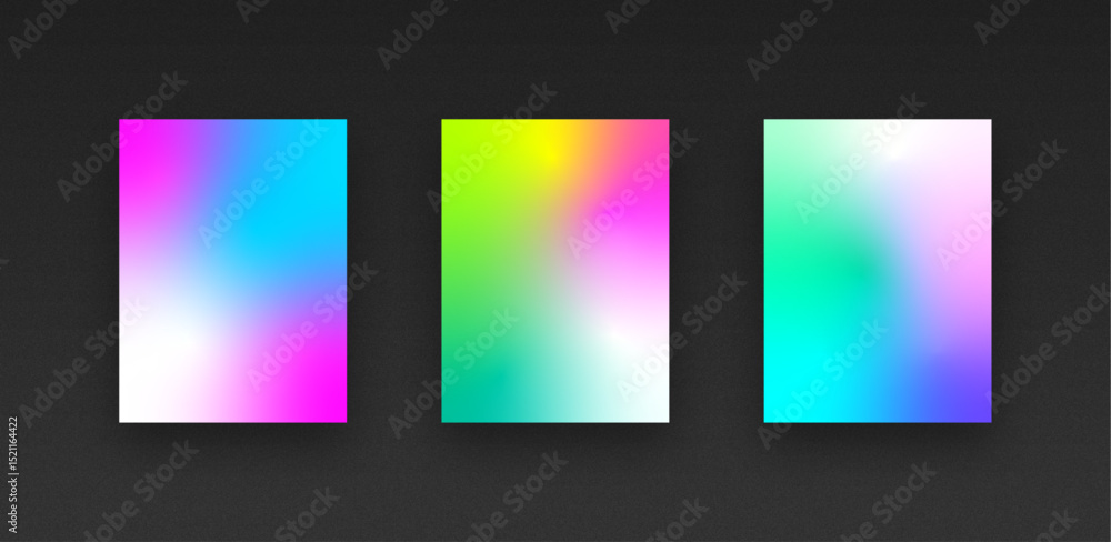 Naklejka premium Colorful vibrant gradient background template copy space set. Various color combination backdrop design. Smooth color gradation for screen, mobile apps, poster, or banner design
