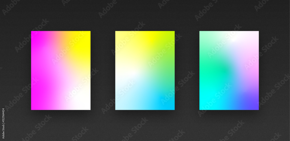 Naklejka premium Colorful vibrant gradient background template copy space set. Various color combination backdrop design. Smooth color gradation for screen, mobile apps, poster, or banner design