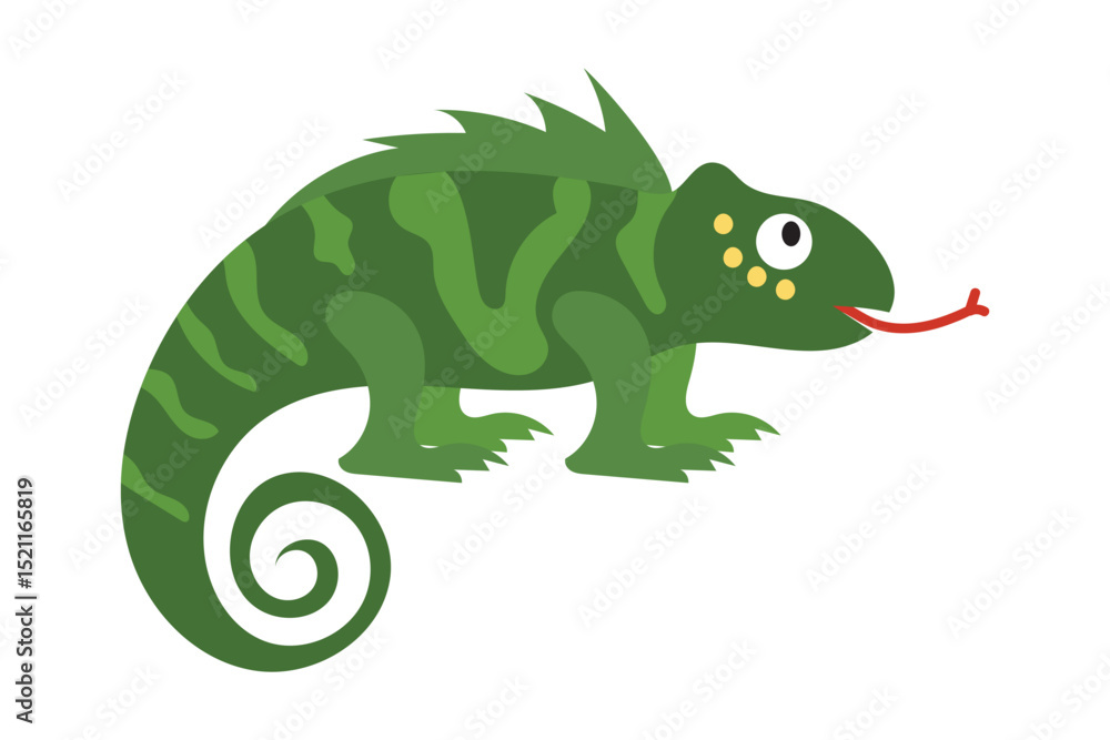 Fototapeta premium Chameleon hand drawn in cartoon style on white background