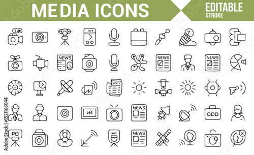 Simple Line Icons for News, Radio, and Media Broadcasting Tools
