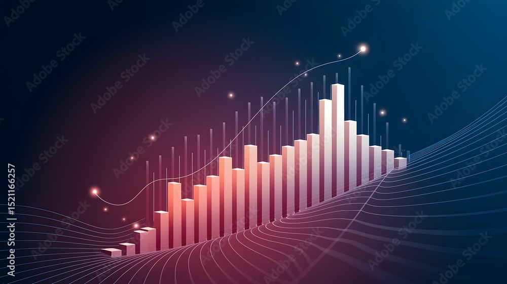Fototapeta premium Rising Tides of Triumph: An abstract image of a vibrant, stylized chart ascending, symbolizing growth and success against a deep, dynamic backdrop of innovation and progress.