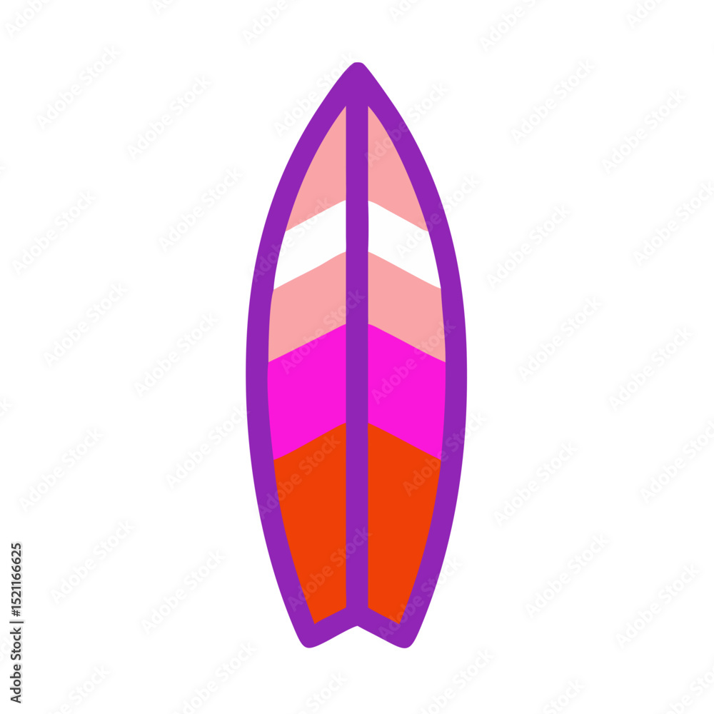 Single pink surfboard icon in stylized flat cartoon design Single pink surfboard icon in stylized flat cartoon design