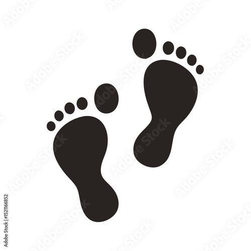 Black footprints icon in flat minimal style