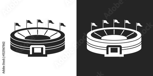 Stadium icon, Sports venue vector with flags and entrance design