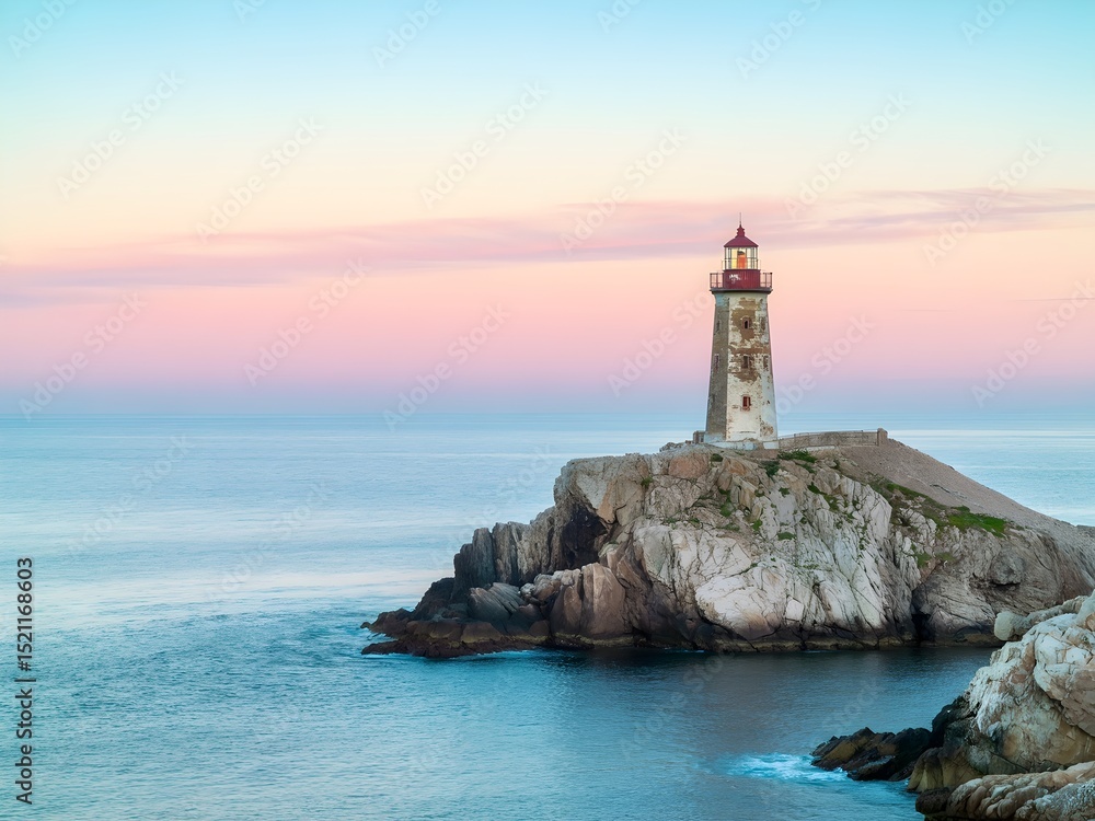 Coastal Beacon: A majestic lighthouse stands steadfast on a rocky cliff, its guiding light piercing the serene dusk, creating a tranquil scene of maritime beauty. Coastal Beacon: A majestic lighthouse stands steadfast on a rocky cliff, its guiding light piercing the serene dusk, creating a tranquil scene of maritime beauty.