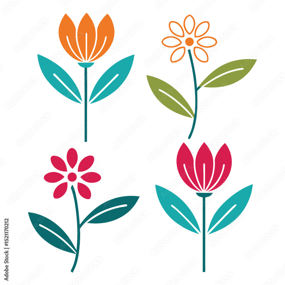 Floral design set with flowers butterflies and decorative elements in a seamless nature-inspired style Floral design set with flowers butterflies and decorative elements in a seamless nature-inspired style
