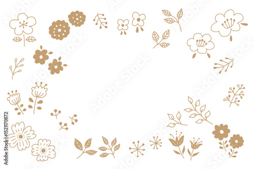 北欧風の植物ラインアートセット　金