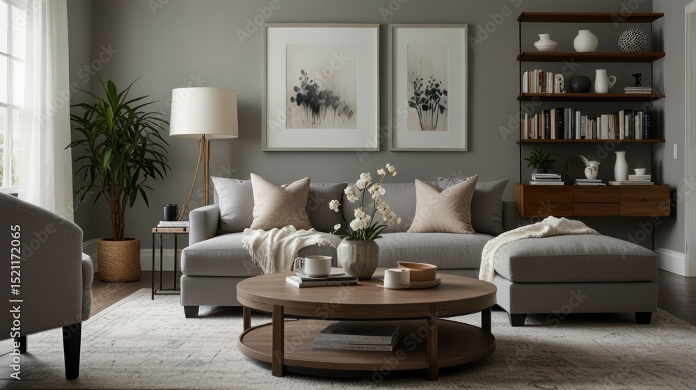 Fototapeta premium Modern living room with neutral tones