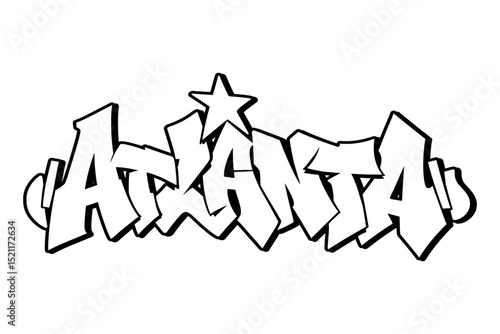 Graffiti lettering of “Atlanta” in white with bold black outline. Clean and strong urban street art style, perfect for city-themed designs, hip hop visuals, and modern vector graphics.
