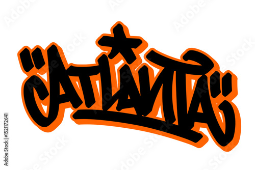 Graffiti tag of “Atlanta” in bold black lettering with orange outline. Clean and striking urban style, perfect for street art themes, city culture, and modern graphic design projects.