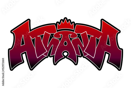Symmetrical graffiti logo of “Atlanta” in black with red gradient and white outline. Bold and balanced street art style, perfect for urban design, hip hop visuals, and modern branding concepts.