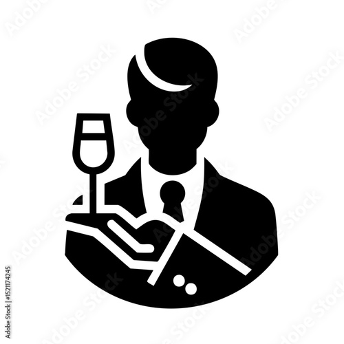 Professional Waiter Service Icon in Minimalist Style