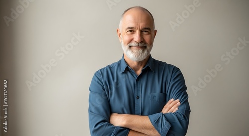 Smiling senior man with arms crossed, portrait.