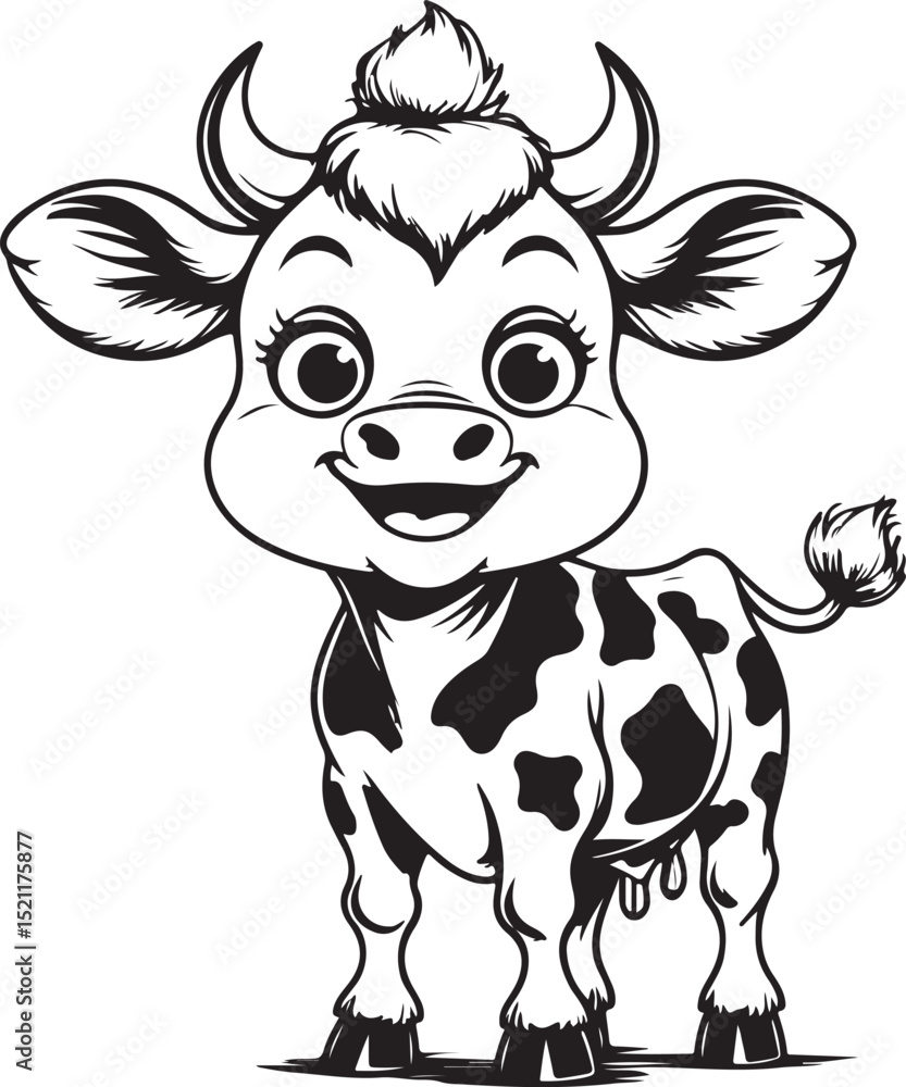 Smiling Cow: A delightful cartoon illustration features a charming cow, radiating joy with its cheerful smile and endearing charm. The image focuses on the sweetness and purity of the cow. Smiling Cow: A delightful cartoon illustration features a charming cow, radiating joy with its cheerful smile and endearing charm. The image focuses on the sweetness and purity of the cow.