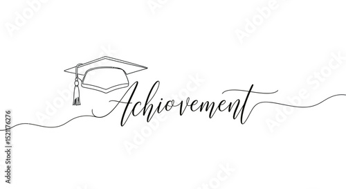 achievement calligraphy with graduation cap line art
