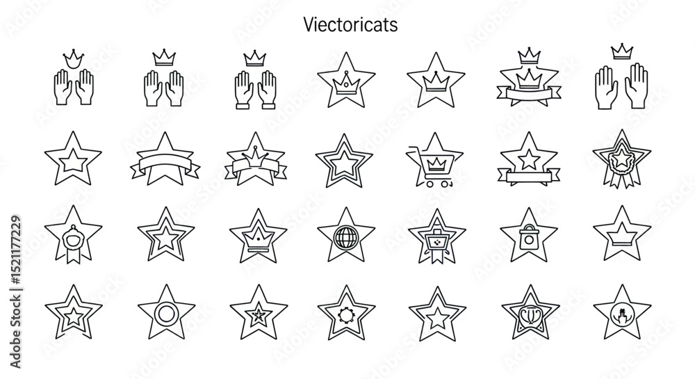 Star icon set with various symbols and hand gestures in line art style
Star icon set with various symbols and hand gestures in line art style