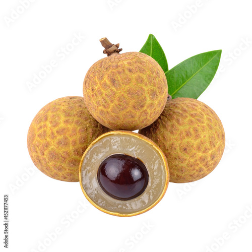 Longan fruit with leaves on transparency background