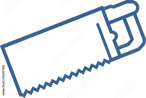 Blue Outline Icon of a Hand Saw with a Serrated Blade and Handle, Symbolizing Carpentry or Woodworking