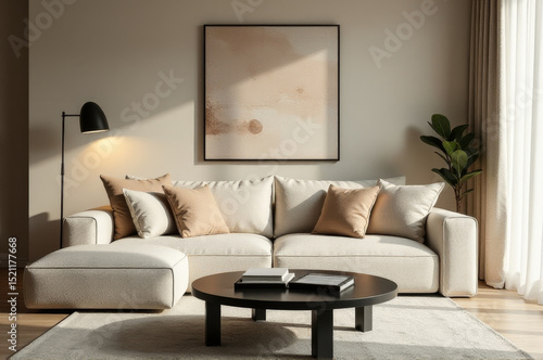 A comfortable living room with a couch and coffee table, perfect for relaxation or entertaining