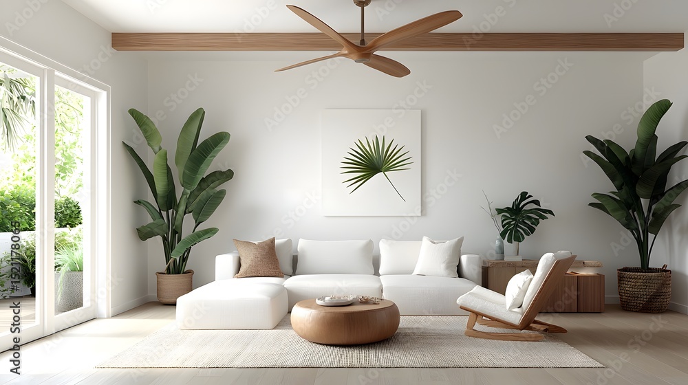 Fototapeta premium Relaxing farmhouse chic living room with natural elements