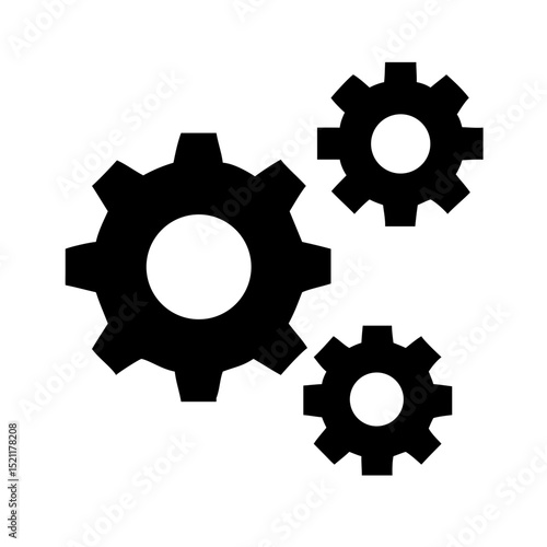 Black vector silhouette of gear cog with mechanical teeth representing engineering maintenance process automation and technical support