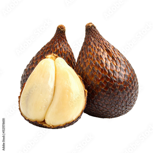 Salak fruit with scaly brown skin and white flesh