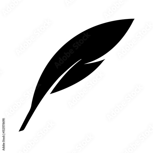Black feather vector icon with gentle curve in minimalist flat style representing writing freedom softness and poetic expression