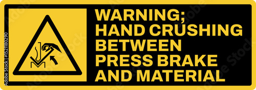 warning safety signs v3 uppercase text_warning ; hand crushing between press brake and material landscape size 1/2 a4,a3,a2,a1	  