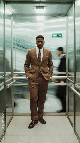 Businessman Finds Stillness in the Chaos of a Busy Elevator