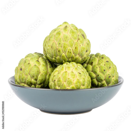 Custard apples in blue bowl, fresh and vibrant