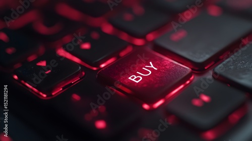 Illuminated Buy Button on a Dark Laptop Keyboard Close Up Shot Online Shopping Concept
