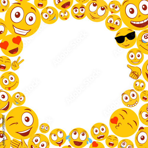Emoji border frame with funny smiley faces. Vector illustration
