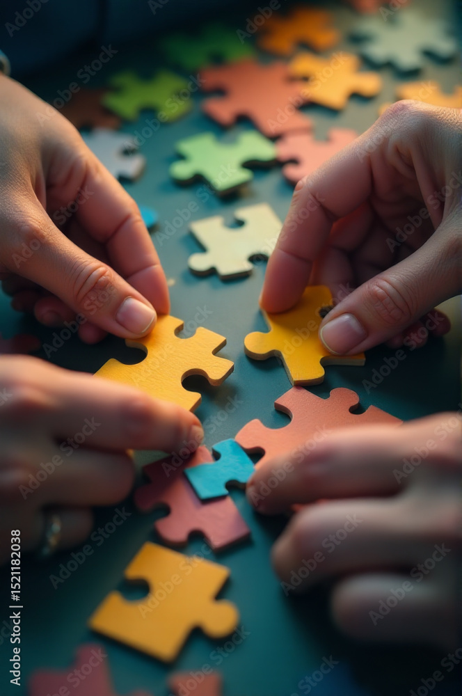 People assembling a jigsaw puzzle People assembling a jigsaw puzzle