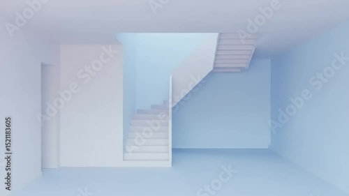 Wallpaper Mural Modern minimalist interior featuring stairs in a serene blue and white color scheme Torontodigital.ca